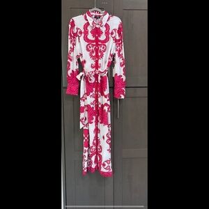 Beautiful Fuchsia Pink and White Shirt Dress